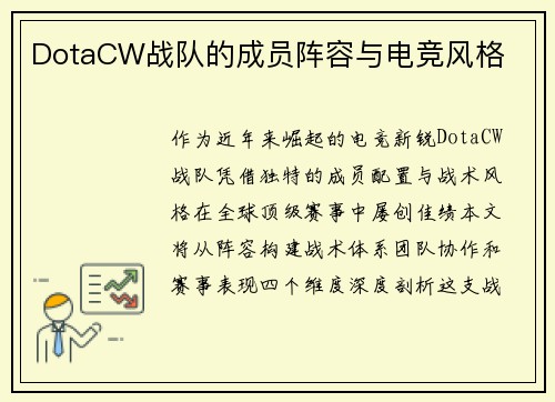 DotaCW战队的成员阵容与电竞风格