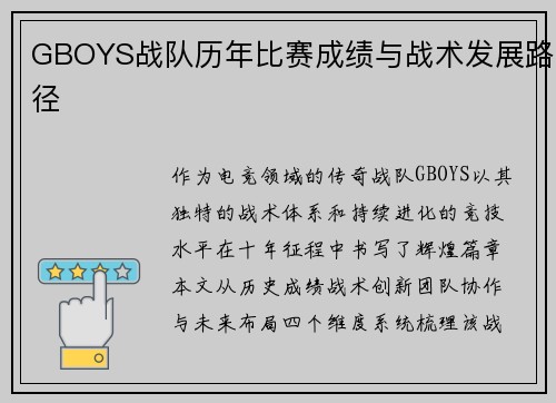 GBOYS战队历年比赛成绩与战术发展路径